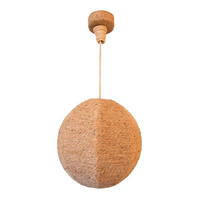 Jute Roped Globe Hanging Light Fixture 16” For Sale