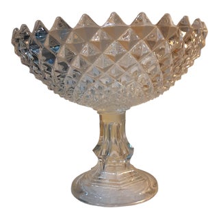 Early 20th C. Large Cut Diamond Shape Crystal Centerpiece Bowl Epergne For Sale