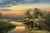 Lush River Landscape Sunset with Cottage & Village in the English Countryside 1976 For Sale