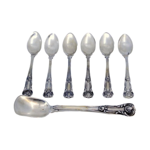 Silver Coffee Spoons and Sugar Shovel with Shell-Shaped Reliefs, Set of 6 For Sale - Image 3 of 3