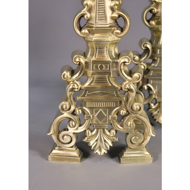 Early 20th-Century French Brass Fire Dogs, 1890s, Set of 2 For Sale - Image 11 of 16