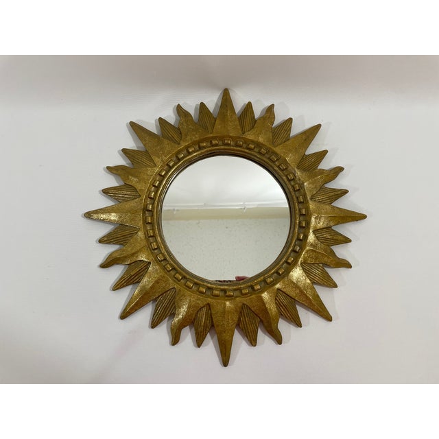 Vintage 1960s French Style 16.5" Gilded Sunburst Wall Mirror For Sale - Image 4 of 17