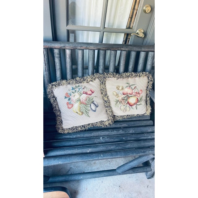 Textile Vintage Fruit Motif Needlepoint Pillows - a Pair For Sale - Image 7 of 7
