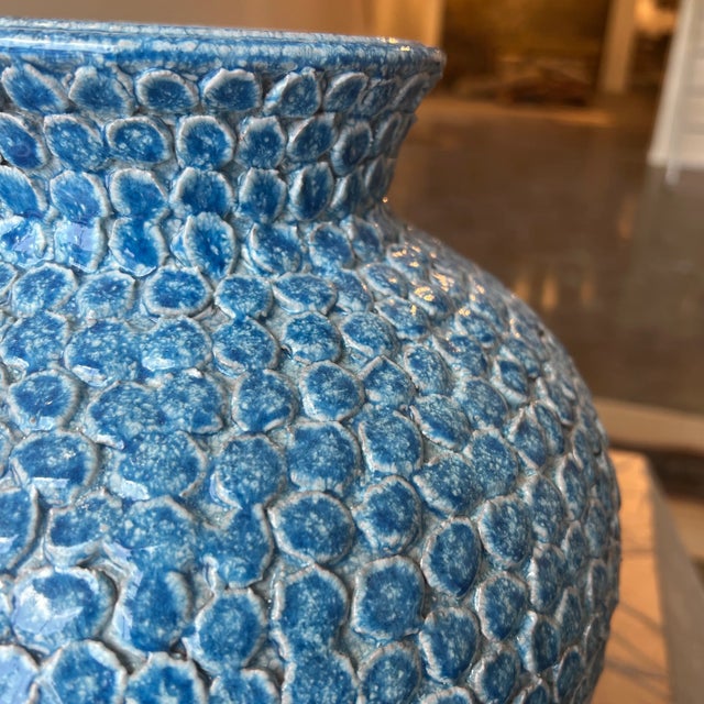 Ceramic 1990s Italian Hand Painted Blue Ceramic Vase For Sale - Image 7 of 9