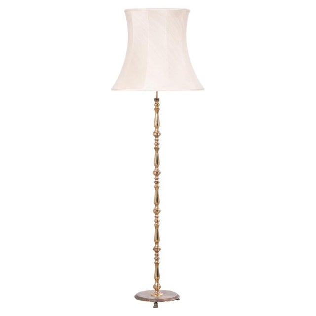 Vintage Danish Brass Floor Lamp with Original Shade, 1960s For Sale - Image 9 of 9