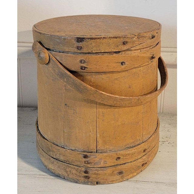 19Thc Original mustard painted furkin from New England with original copper nail construction.The surface is the best.