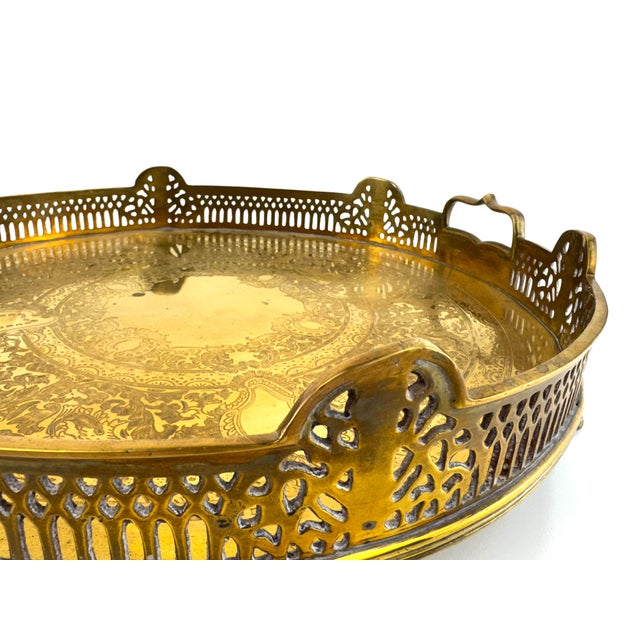 French Gilt Brass Pierced Gallery Tray With Engraved Base, Late 19th Century For Sale In Little Rock - Image 6 of 8