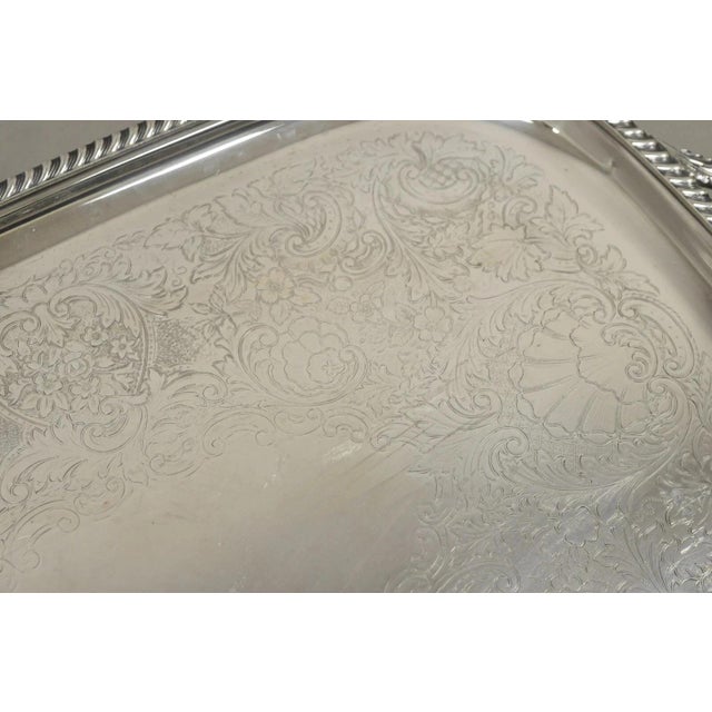 Vintage Victorian Epc Silver Plated Etched Twin Handle Serving Platter Bar Tray For Sale In Philadelphia - Image 6 of 10