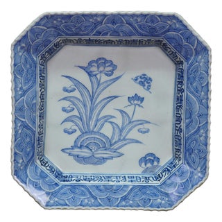 Antique Japanese Blue & White Octagonal Imari Serving Plate Platter For Sale