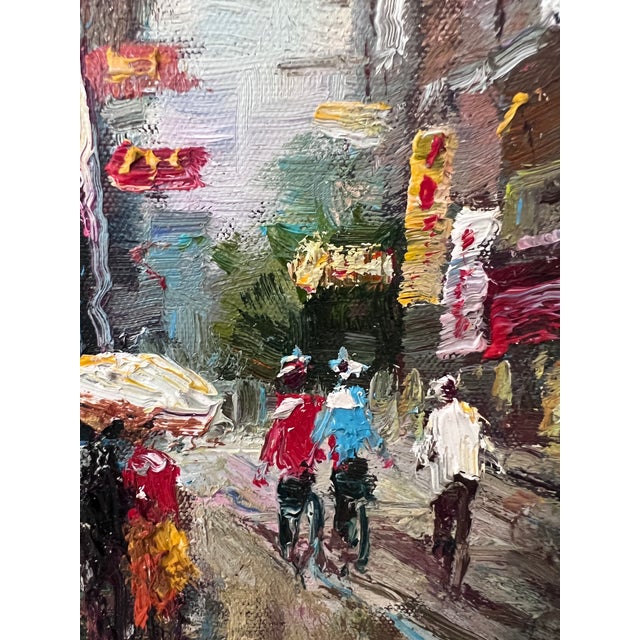 Signed Small European Street Scene Oil Painting Impasto City Artwork, Framed For Sale - Image 10 of 11