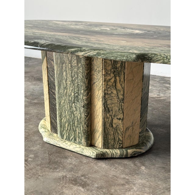Green Cipollino Ondulato Marble Oval Coffee Table, Italy, 1980s For Sale - Image 8 of 16