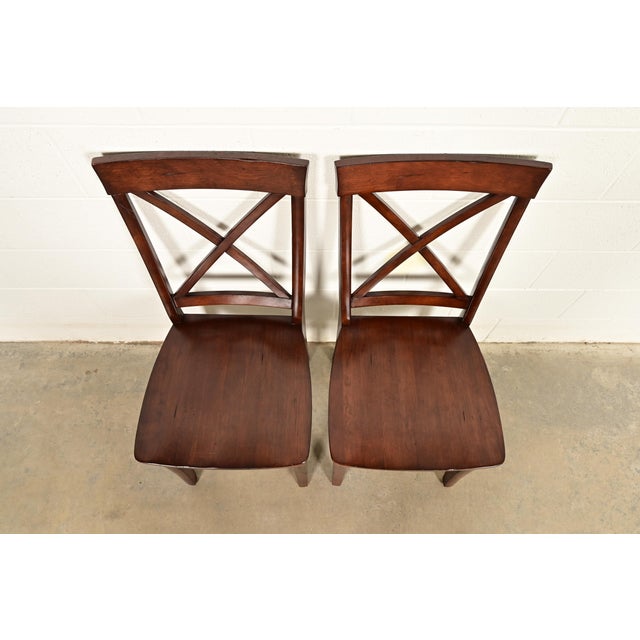 Late 20th Century English Country Farmhouse Carved Walnut X-Back Side Chairs or Dining Chairs, Pair For Sale - Image 5 of 13