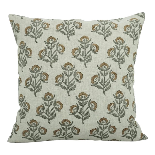 Floral Print Cushion Cover – Thick Linen Fabric 22x22 Inch Bael Patr For Sale