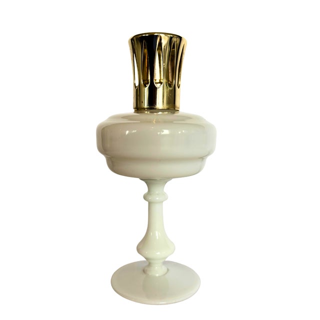 Mid-Century Modern Vintage French White Opaline Lamp from Lampe Berger and Opalescent Soliflore Vase, 1950, Set of 2 For Sale - Image 3 of 9