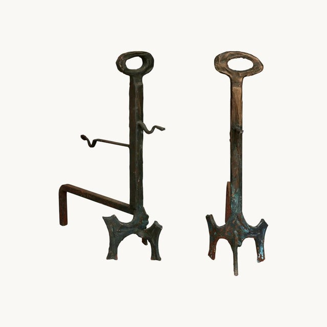 Vintage Brutalist Wrought Iron Andirons, Italy, 1950s, Set of 2 For Sale - Image 10 of 10