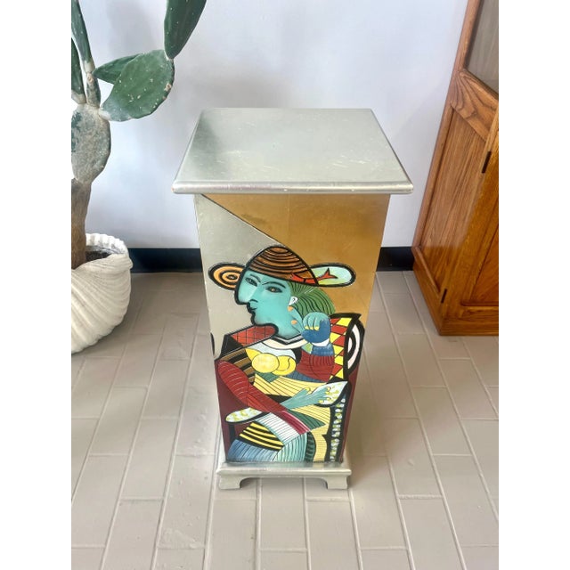 Cubism Vintage Picasso Style Silver and Gold Leaf Abstract Figure Pedestal For Sale - Image 3 of 12