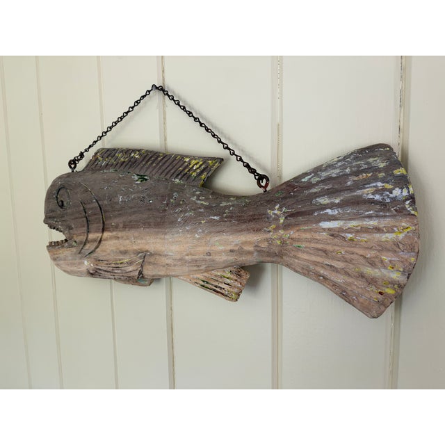 Early 20th Century New England Folk Art Hand-Carved Wooden Fish Trade Sign For Sale - Image 4 of 12