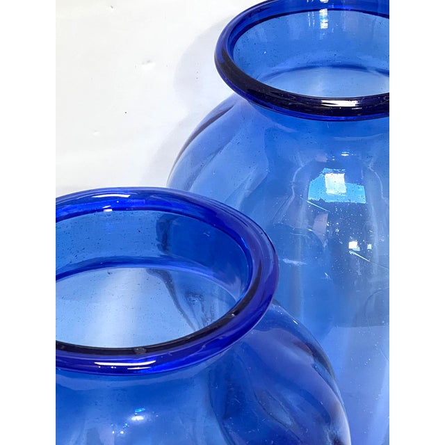Large Pair Antique Murano Cobalt Blue Amphora Vases For Sale In San Francisco - Image 6 of 11