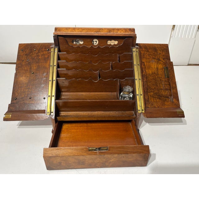 Victorian Antique Victorian Burl Walnut Stationery Writing Box For Sale - Image 3 of 8