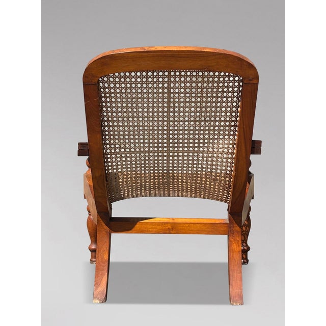 1920s Large Vintage Teak and Cane Colonial Planters Chairs, 1920, Set of 2 For Sale - Image 5 of 12