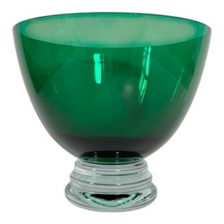 Contemporary Emerald Crystal / Glass Centerpiece Bowl For Sale