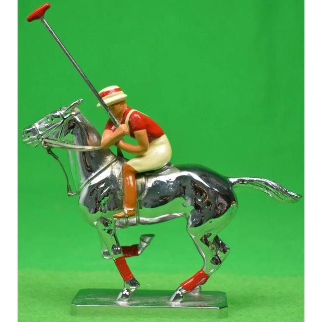 Late 20th Century Late 20th Century Lejeune Chrome Polo Pony & Player With Red Stripe Jersey Colour Car Mascot For Sale - Image 5 of 6