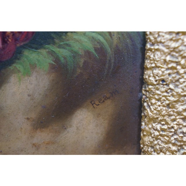 Antique Carducius Ream Peach Grapes Flowers Still Life Oil Painting on Board 15" For Sale - Image 6 of 12