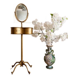 Antique Victorian Gilt Metal Gentleman’s Shaving Stand With Beveled Mirror For Sale