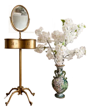 Antique Victorian Gilt Metal Gentleman’s Shaving Stand With Beveled Oval Mirror