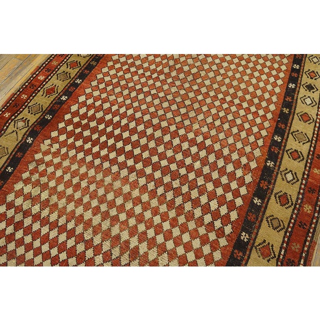 1880s Red Checkerboard W. Antique Persian Kurdish Rug 3'9"x6'10" Handknotted Wool Carpet For Sale - Image 4 of 6