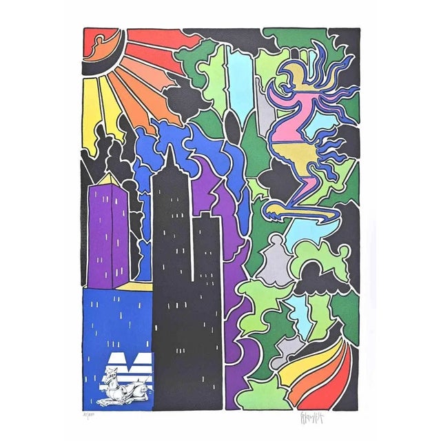 Contemporary Antonio Cremonese, Abstract Urban Landscape, Lithograph For Sale - Image 3 of 3