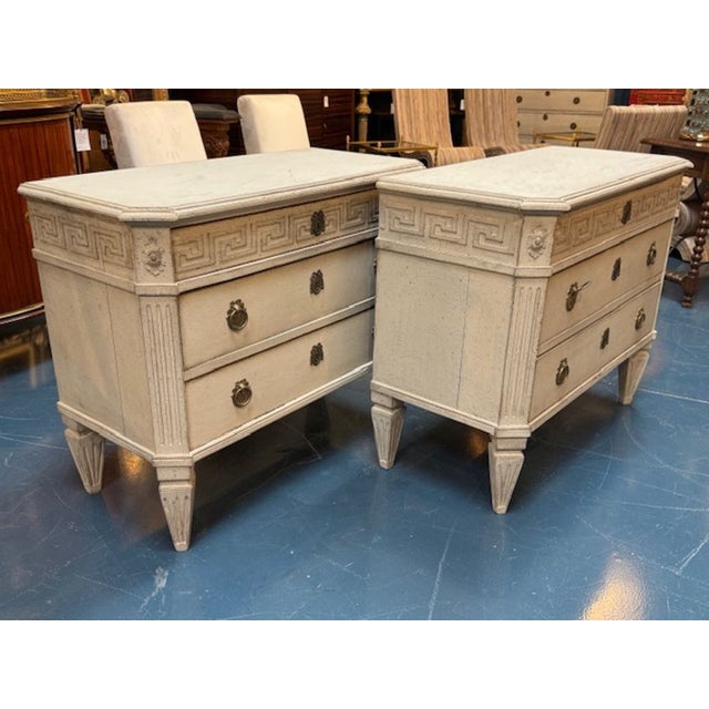 Early 21st Century Pair of Painted Swedish Chests With Greek Key Design For Sale - Image 5 of 6