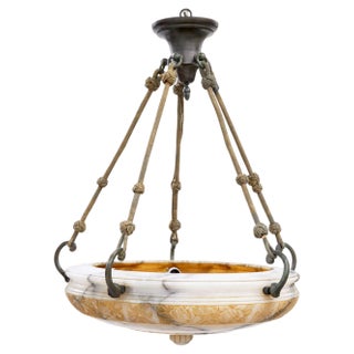 Large Art Deco Carved Alabaster Pendant Light, 1920s For Sale