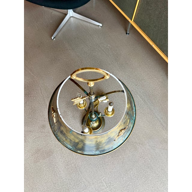 Vintage Brass Verdigris Three-Light Bouillotte Table Lamp Neoclassical Hollywood Regency Style For Sale - Image 14 of 16