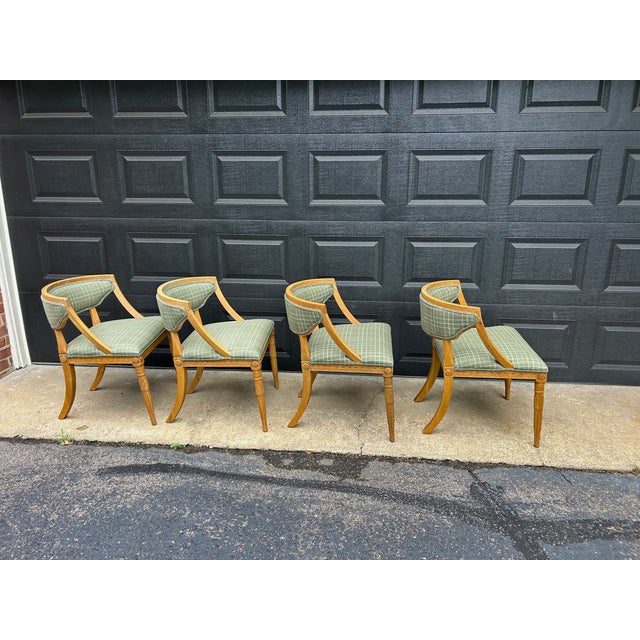 Traditional Set of 4 Custom Restoration Hardware Swedish Demi-Lune Chairs For Sale - Image 3 of 14