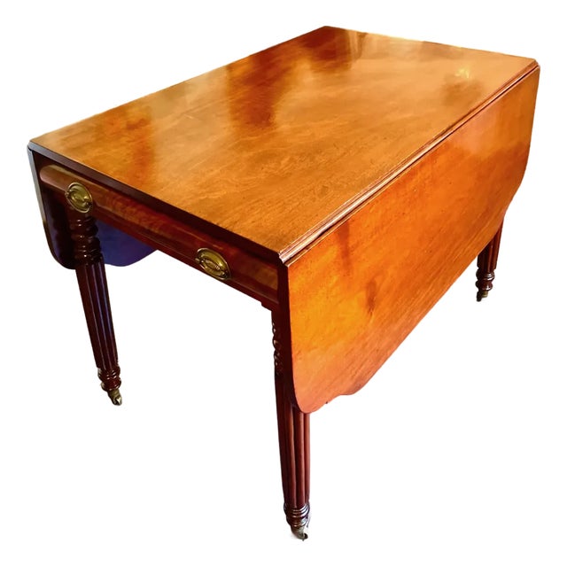 19th C. Early American Drop Leaf Table on Casters For Sale