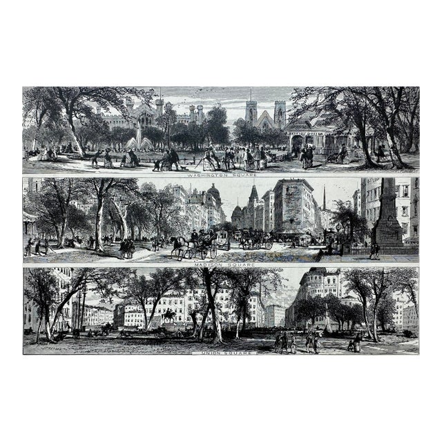 Washington, Madison, and Union Squares in New York City, Original Print, 1874 For Sale