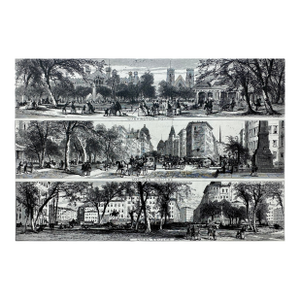 Washington, Madison, and Union Squares in New York City, Original Print, 1874