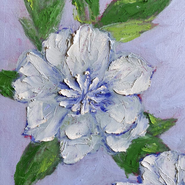 Abstract Expressionism Original Framed Daisy Garden Painting, White Blue Green Floral Wall Art, Oil on Canvas in Gold Frame, 14x14 Maximalist Boho Home Decor For Sale - Image 3 of 5