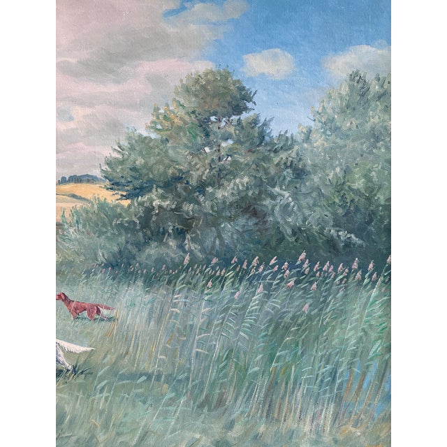 Large Vintage Original Landscape Dog Oil Painting For Sale - Image 12 of 16