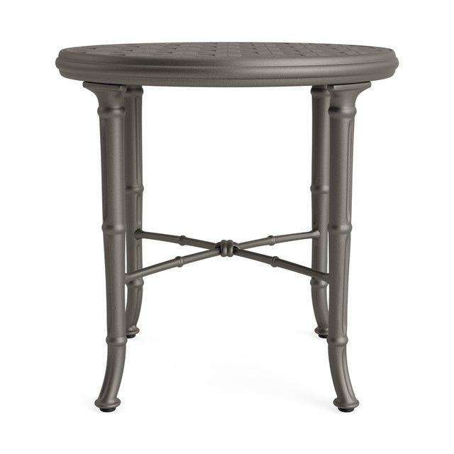 Contemporary Brown Jordan Calcutta 20" Round Cast Top Occasional Table, Mica frame For Sale - Image 3 of 11