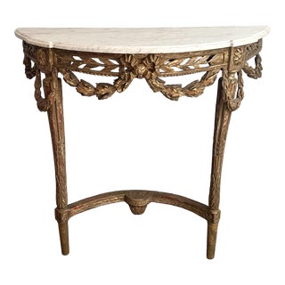 Italian 19c Louis XVI-Style Giltwood Wall Console Table For Sale
