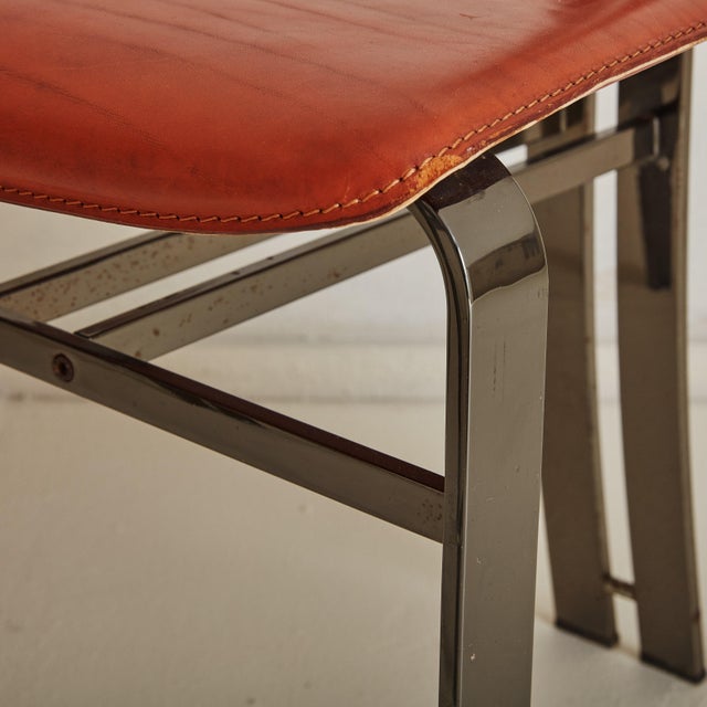 Brown Burnt Orange Leather + Chrome Frame Chairs, Italy 1970s - A Pair For Sale - Image 8 of 11