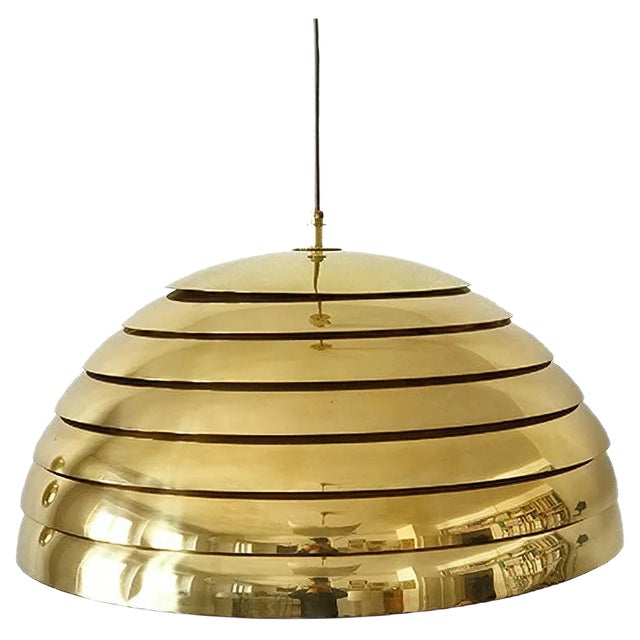 Large Mid-Century Modern Brass Dome Pendant Lamp from Vereinigte Werkstätten Collection For Sale