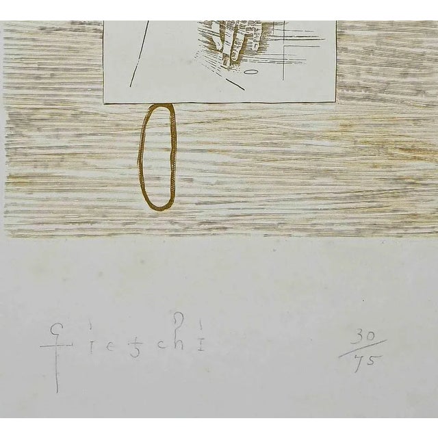 Hand is an original artwork realized by Giannetto Fieschi in the half of 20th century. Mixed colored etching. Hand signed...