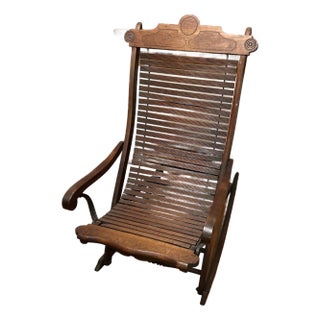 Late 19th Century Victorian Slat Wood Rocking Chair For Sale