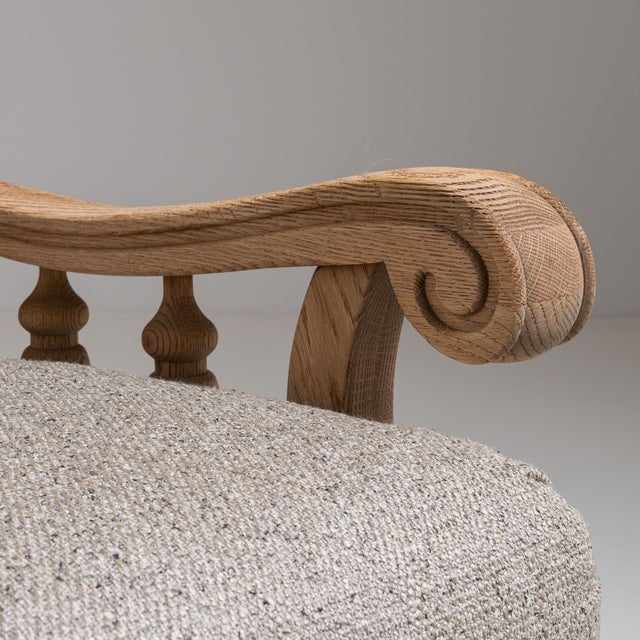 Pair of 1970s French Tan Brutalist Oak Upholstered Armchairs For Sale - Image 12 of 15