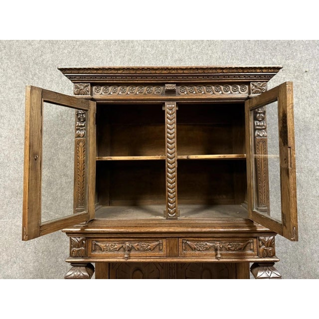 Renaissance Style Display Cabinet on Console Table in Oak, 1850s For Sale - Image 3 of 7