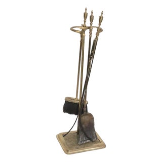 Vintage Brass Fireplace Tools Set For Sale