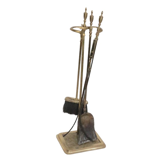 Vintage Brass Fireplace Tools Set For Sale